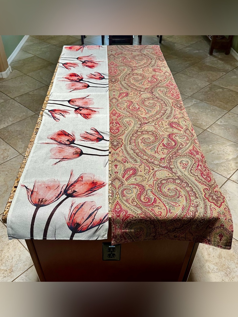 Two 72” Table Runners! Spring Tulips and everyday earth tone paisley! CLEAN